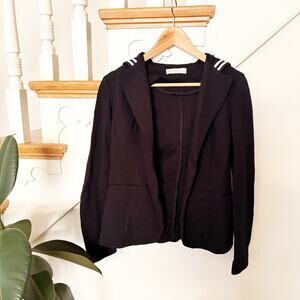 Risskio Hooded Jacket Black Striped Trim Italy Tailored Stretch Fit Size Small